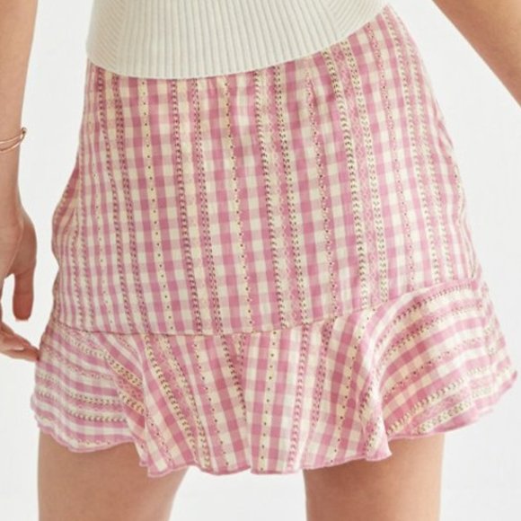 Cloe Striped pink Gingham Flippy Ruffle Skirt - Picture 4 of 7